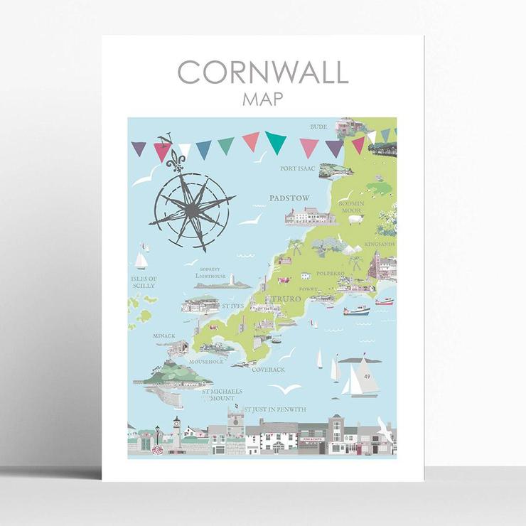 Cornwall Map Art Print - Loved By Lotus