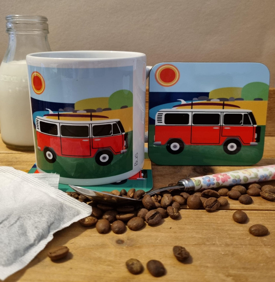 Mug and Coaster Set - Camper Van (Red) - Loved By Lotus