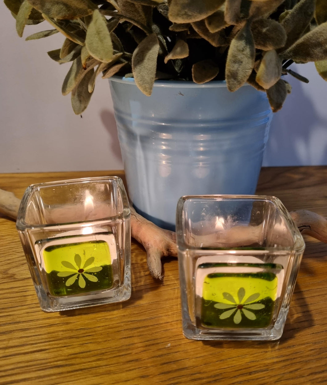 Pair of Daisy Tealight Holders - Spring Green - Loved By Lotus